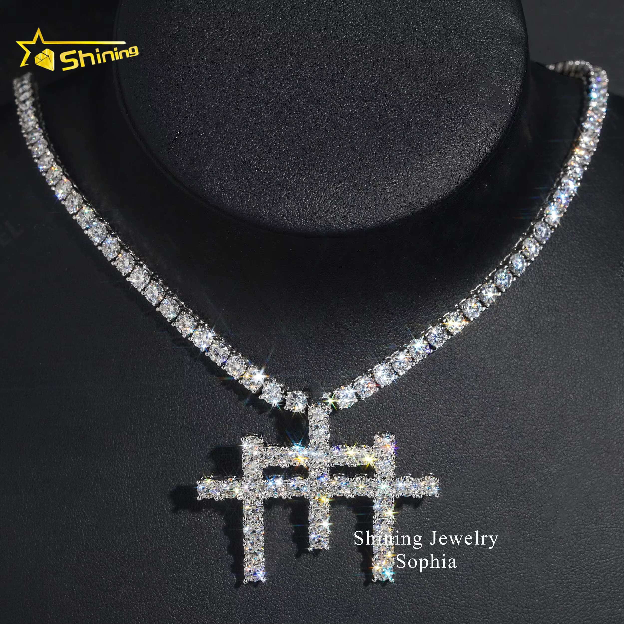 Fine Jewelry Necklace Bling Men Jewelry 14k Gold Plated Three Cross Design Vvs Moissanite Hip Hop Iced Out Pendant