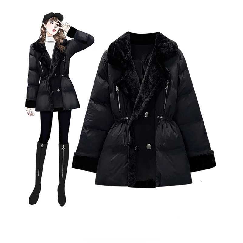Autumn Winter 2022 New Large Women Drawstring Waist Down Cotton Padded Female Jacket Thickened Warm Coat WomanT251105