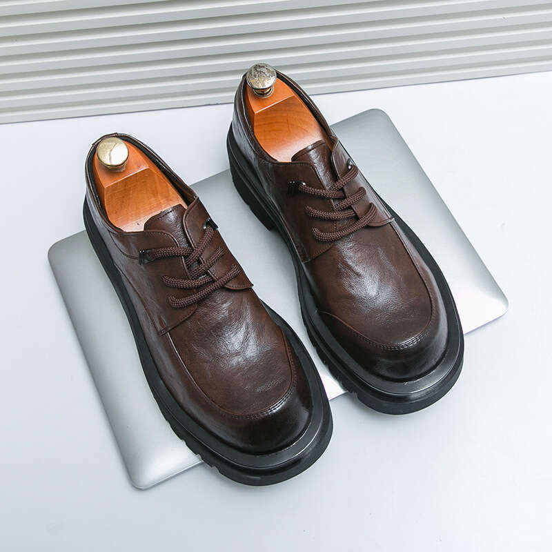 Men's oversized new fashionable men's thick soled business dress shoes, British style casual leather shoes