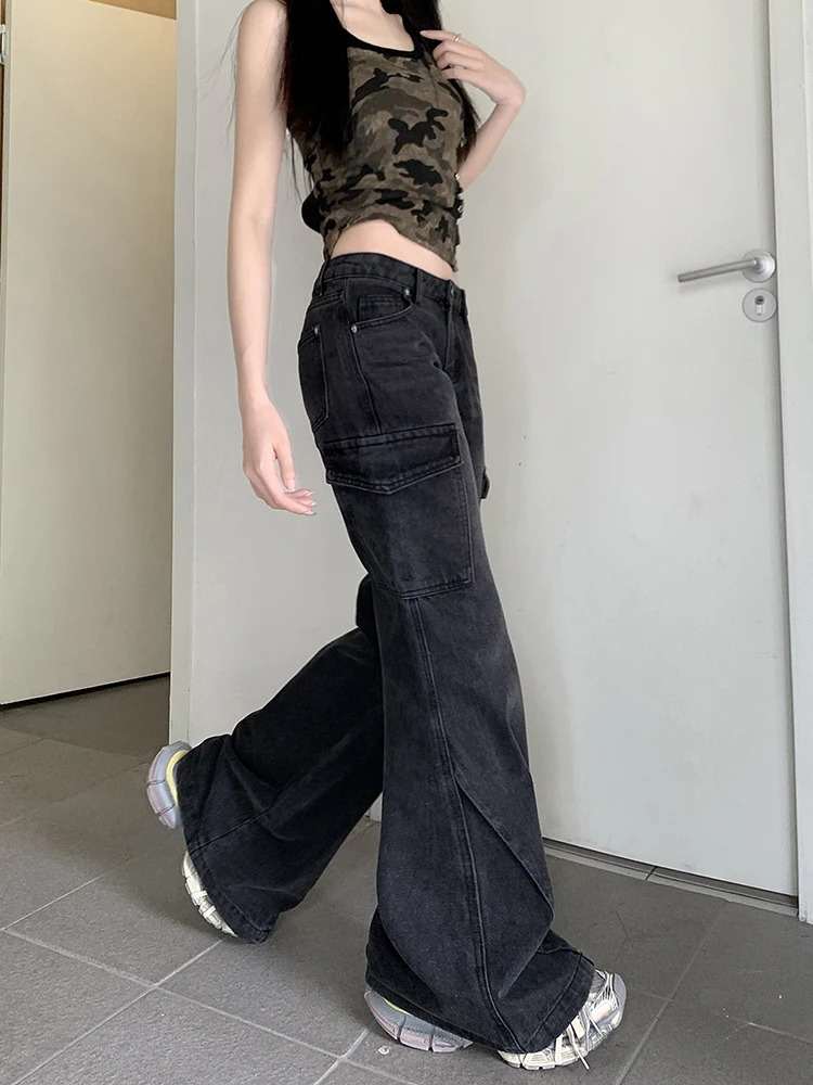 Flare Jeans Fashion High Waist Wide Leg Denim Trouser Straight Casual Womens Loose Suitable for Comfort 250403