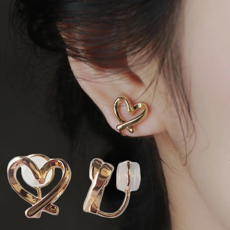 Fashionable irregular hollow heartshaped clip earrings suitable for women non perforated silicone ear clips minimum earring jewelry 250326