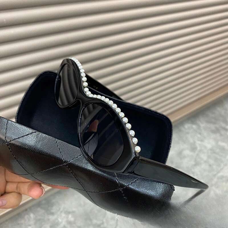 Fann Cat Eye Retro Pearl Elliptical Small Frame Sunglasses Glasses