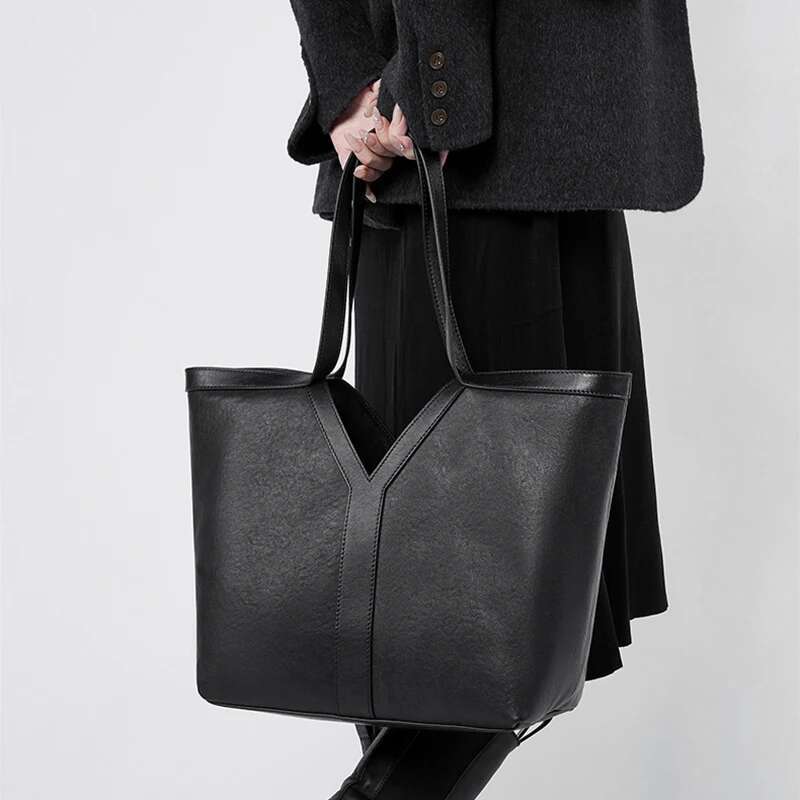 Cowhide Tote Bag With Matching Purse,Women's Underarm Genuine Leather Shoulder Bag,Niche Designer Large Capacity Handbag