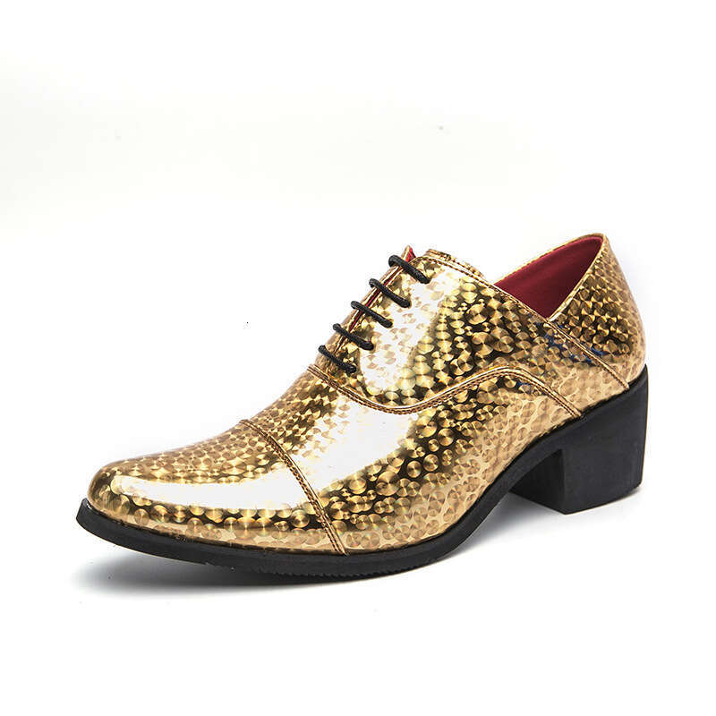 Men's in plus size, new casual fashionable high-heeled leather men's height increasing business dress shoes, wedding shoes