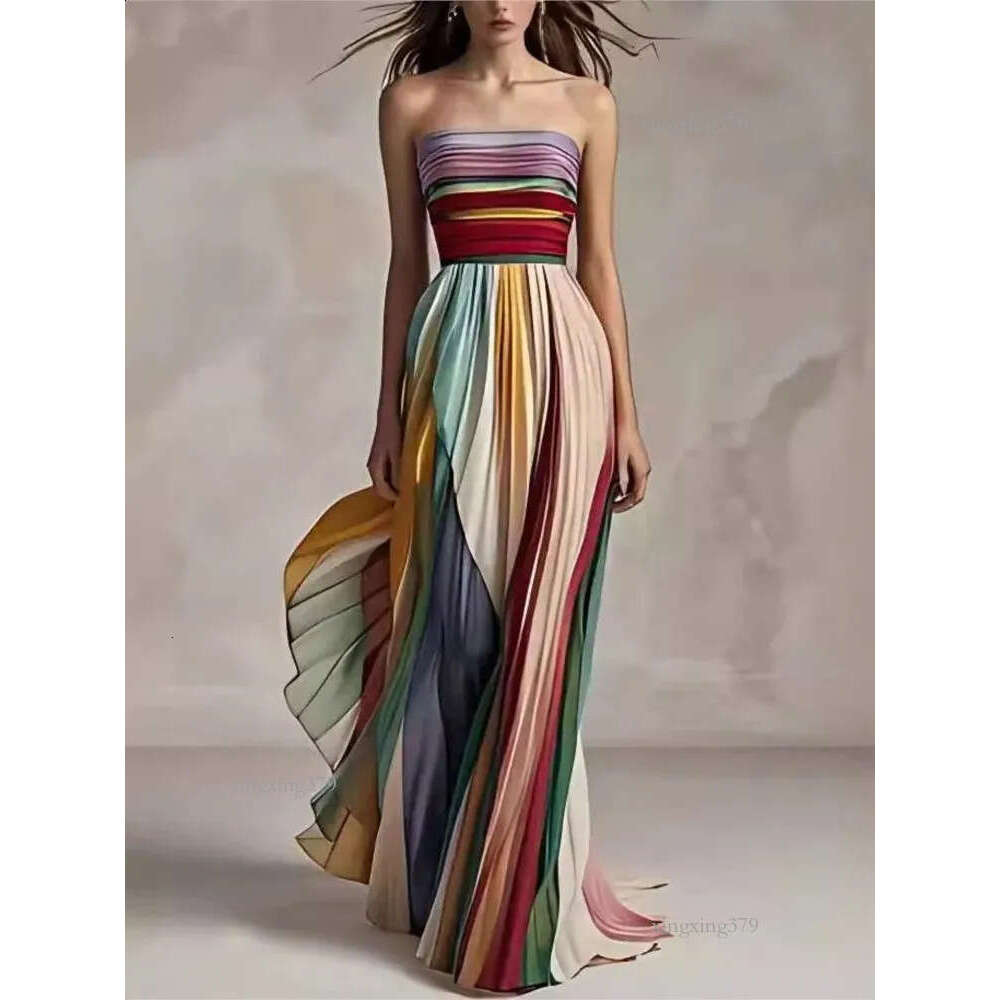 Long Elegant Evening Dresses: Sexy Tube Top Maxi Dress, Printed Color Long Skirt - Women's Evening Dress