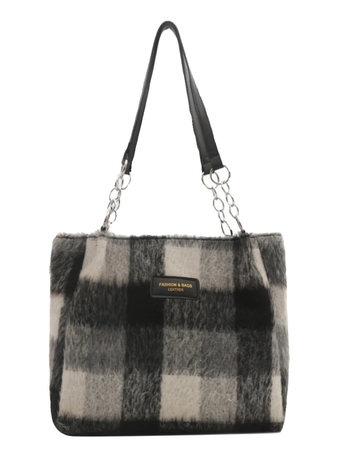 Autumn Winter Woolen Shoulder Bags for Women Contrast Color Plaid Ladies Large Capacity Tote College Style Class Handbags 251104