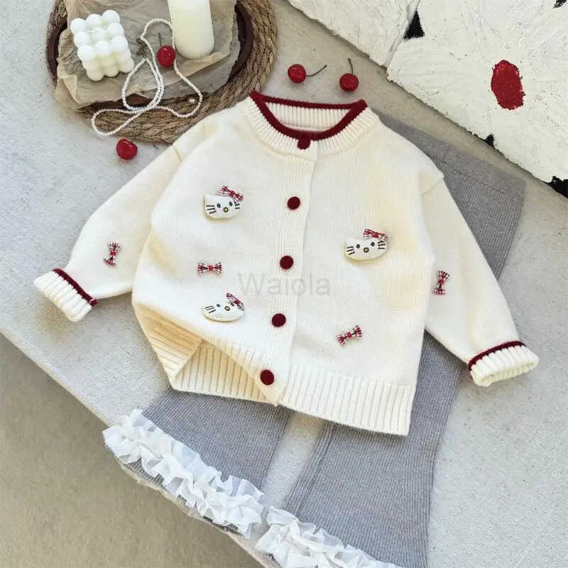 Sanrio Hello Kitty Kids Sweater Girl Cartoon Kawaii Fashion Cardigan Bow Knit Sweet Coat Spring Autumn Clothes Girls Gift New H251105
