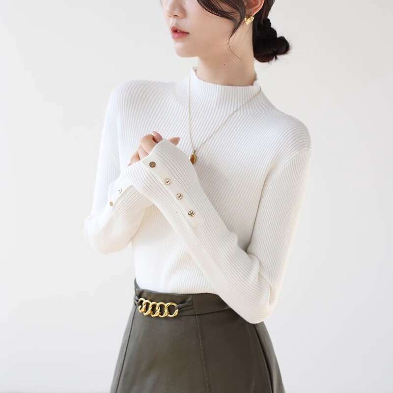 High-End Deep Gray Half Turtleneck Knitted For Women Autumn Winter Stylish Top Inner Layer Sweater Base Shirt B5