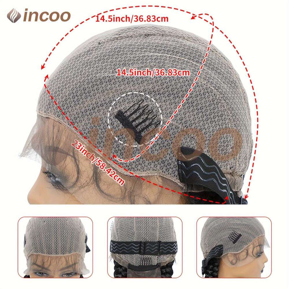 36 Inches Full Cornrows Braided Wigs Women Lace Frontal Jumbo Faux Locs Box Braids Wig For Daily Use