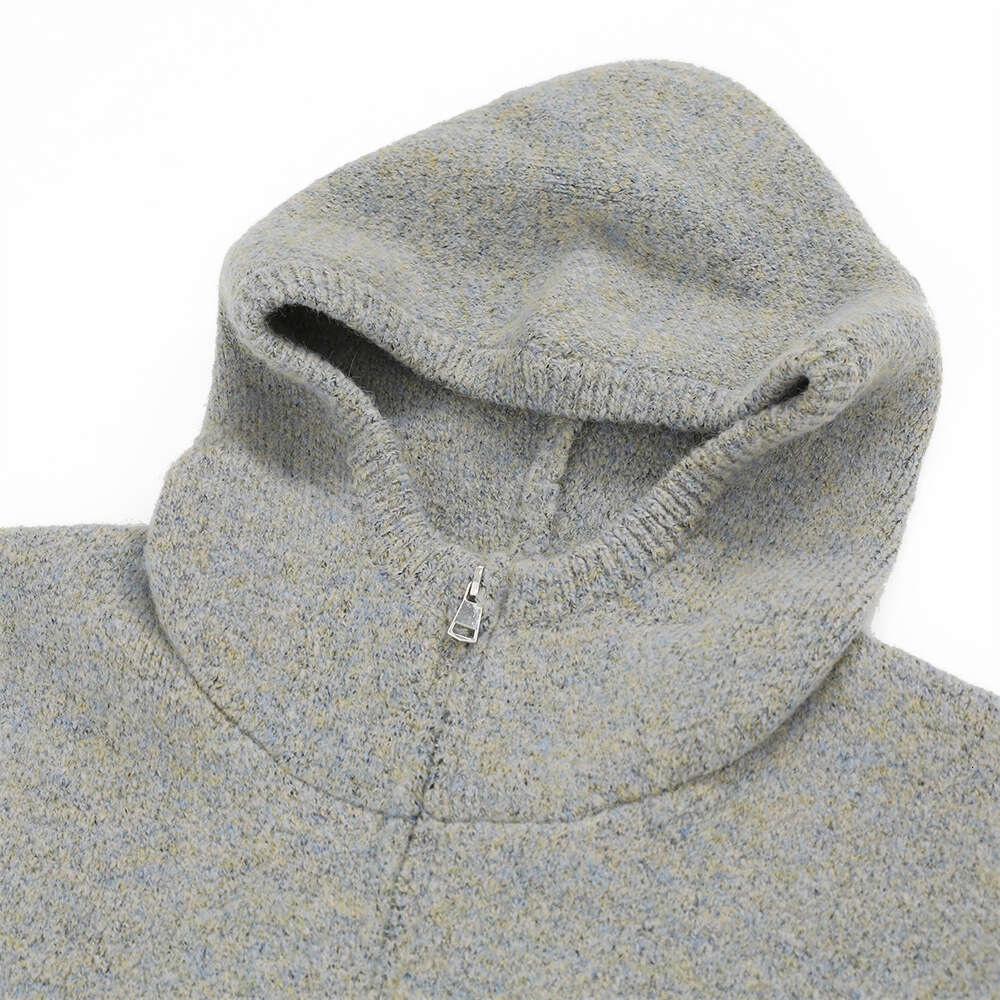 Solid Color Loose Versatile Hooded Turtleneck Knit Jacket for Men Autumn Winter Thickened Two-Way Zipper Cardigan Sweater Trendy