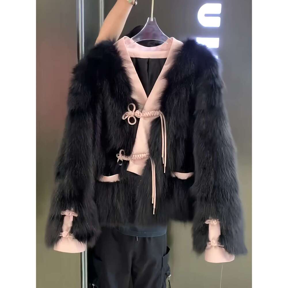 Women's Korean Chinese Style Coat H-Line Silhouette With Beltless Single-Button Closure, Pink Black Long Sleeve Fall/Winter, Retro Collar Ruffled