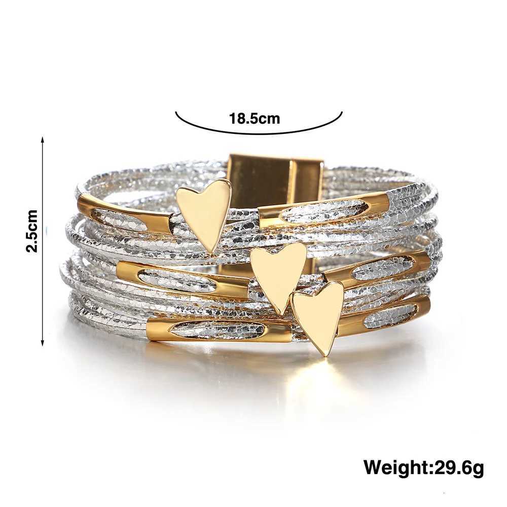 ALLYES Trendy Love Heart Wrap Leather Bracelets for Women Multilayer Glitter Filled Slim Strips Bangle Bracelet Party JewelryXJ251105