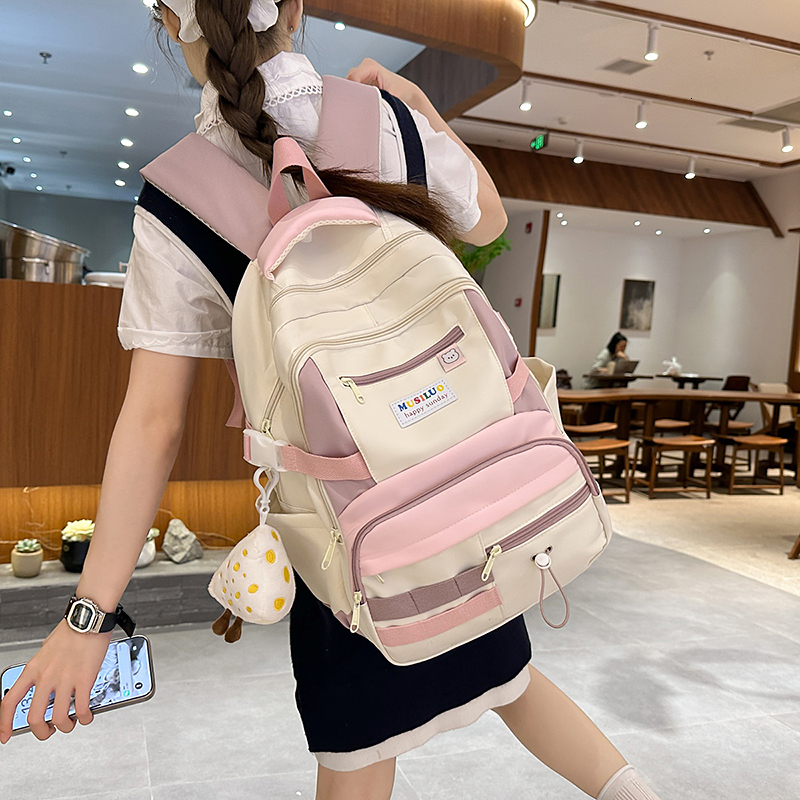 Color blocking backpack for women, large capacity leisure backpack for elementary school students, backpack for outdoor sports and hiking