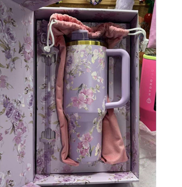 US STOCK With Floral Gift Boxes 40OZ Cups Insulated Stainless Steel Tumblers 40oz Rose Double Wall Vacuum Sealed Travel Mugs Big Capacity Water Bottle