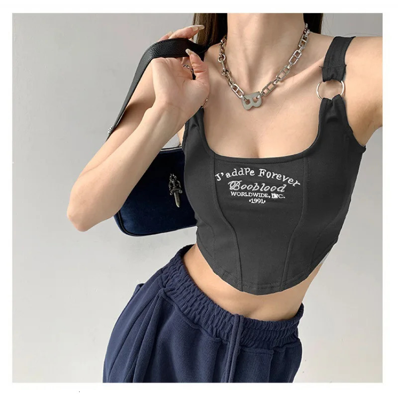 Striped bra pad sexy vest Y2K solid color short sleeved womens T-shirt vest exposed vest sleeveless exposed vest 250403