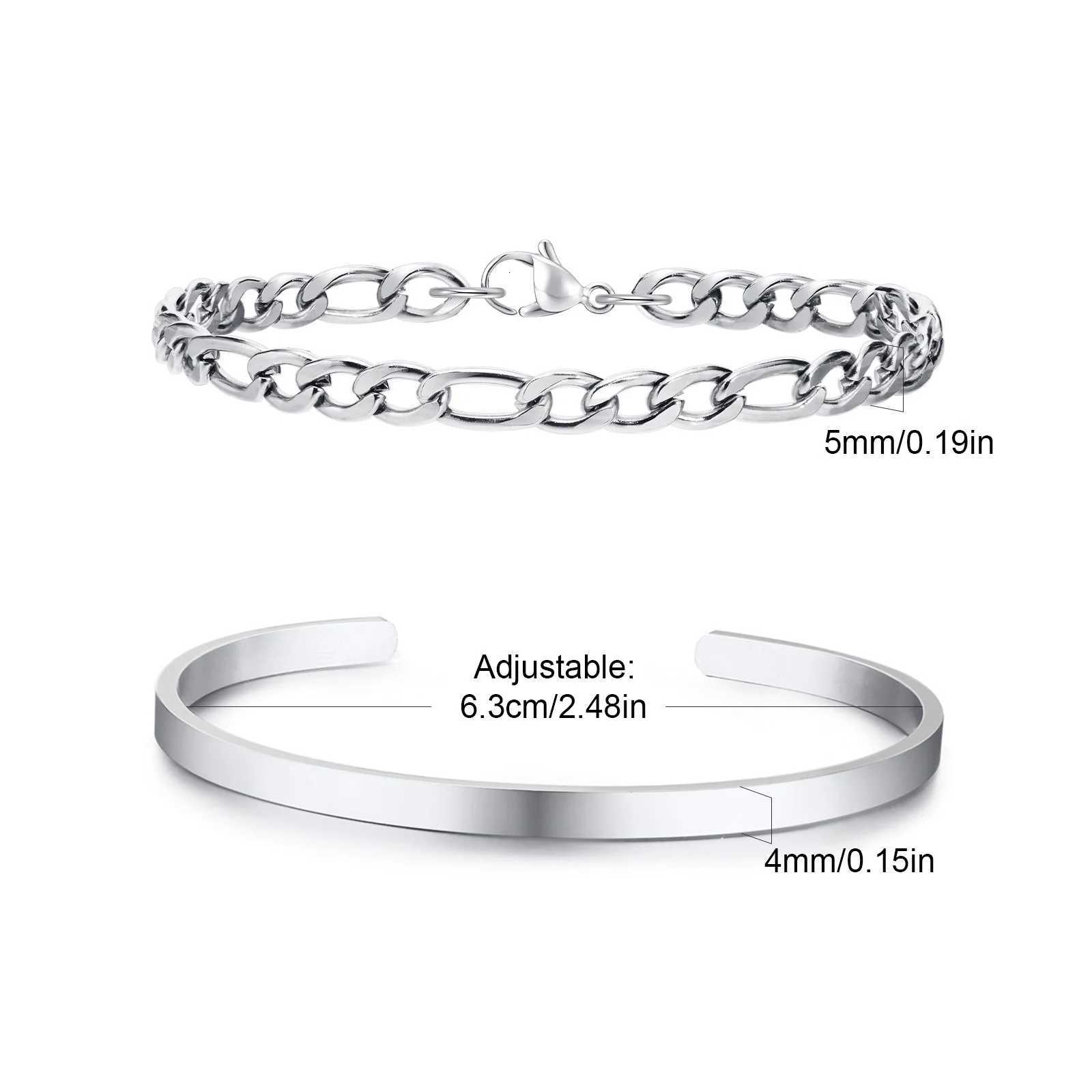 2pcs/set Figaro Chain Bracelet for MenSilver Color Stainless Steel Cuff BanglesStylish Layered Bracelet Gift for Him BoyXJ251105