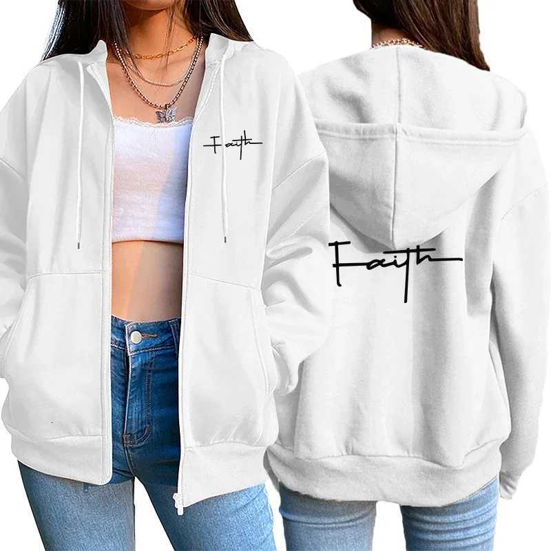 Womens zipper cardigan jacket printed casual hooded sweatshirt sports jogging wear high-quality versatile street jacketT251105
