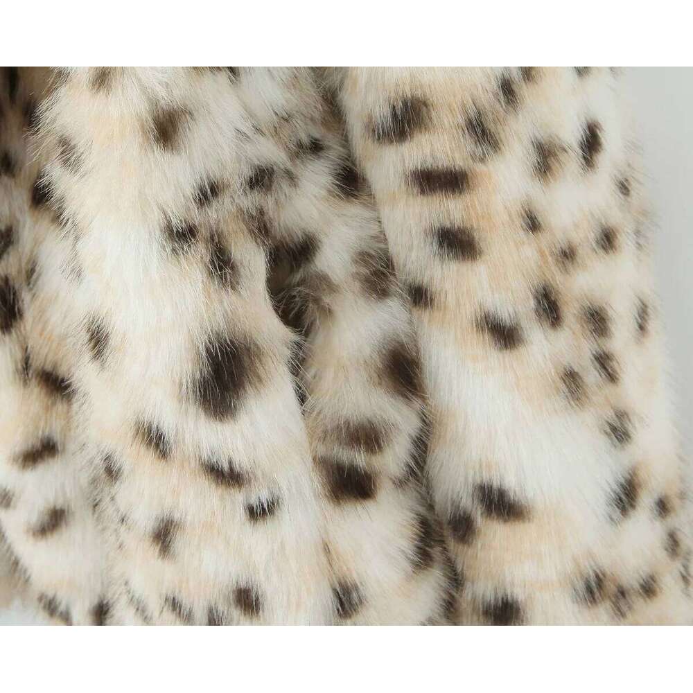 New Winter Hairy Beige Leopard Faux Fur Coat CHIC Women Lapel Collar Hook Buttons Full Sleeve Shaggy Loose Short Outerwear