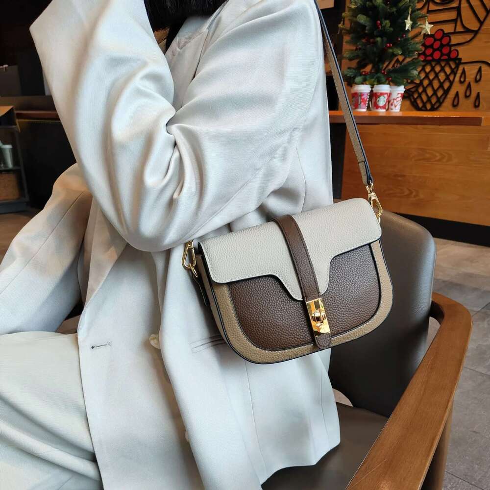 New 2025 Designer Hit-Color England Style Saddle Small First Layer Cowhide Leather Women Shoulder Crossbody Bag