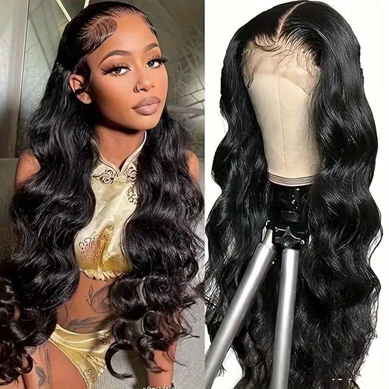 Luxurious 250% Density Body Wave Lace Front Wig Women - 13X4 HD Transparent, Pre-Plucked With Baby Hair, Glueless Human Hair In Natural Black, Full An