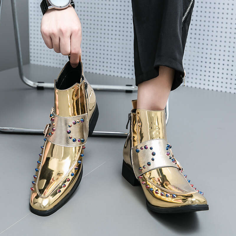 Large size Chelsea gold high top formal men's 37-46 leather shoes business British pointed short boots