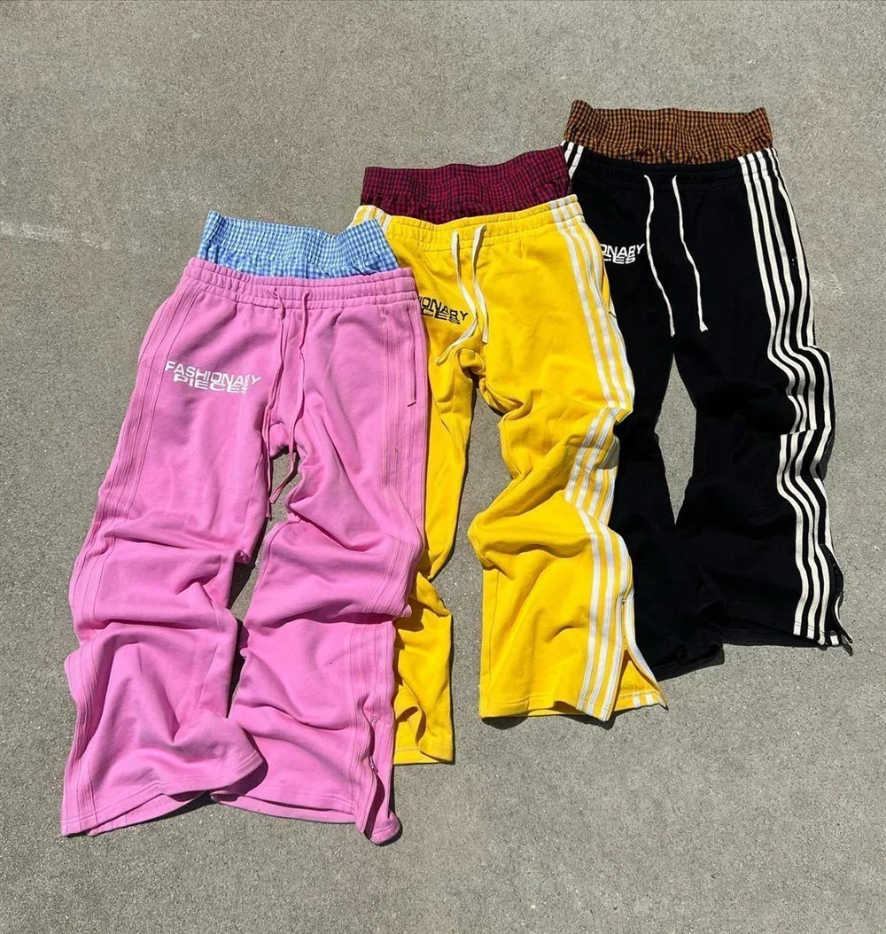 Y2K Mens Fashion Single Stripe Casual Pants Retro Harajuku Hip Hop Sports Pants Loose Straight Pants High Waist Loose 250402
