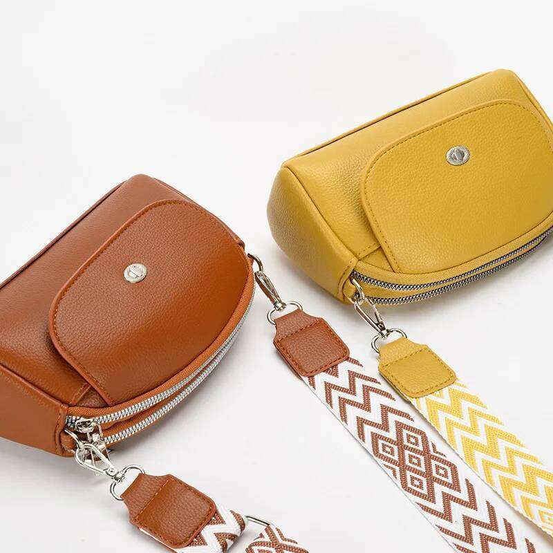 Trendy Solid Color Female Mobile Phone Wide Zipper Crossbody Adjustable Strap Shopping Shoulder Bag