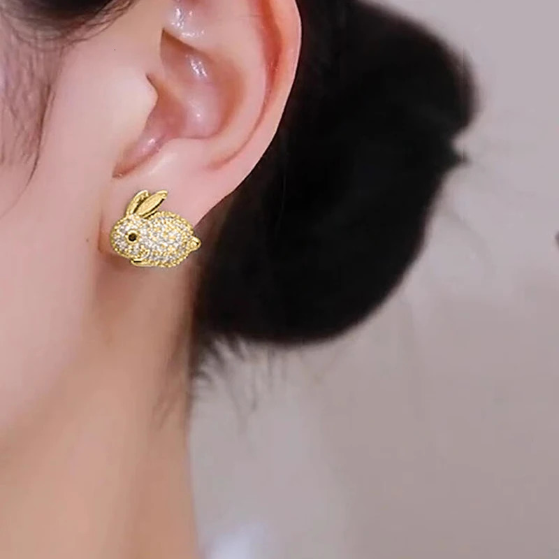 Huitan Animal Rabbit female earrings full CZ cute fancy girl gifts daily wear party fashion jewelry 250326