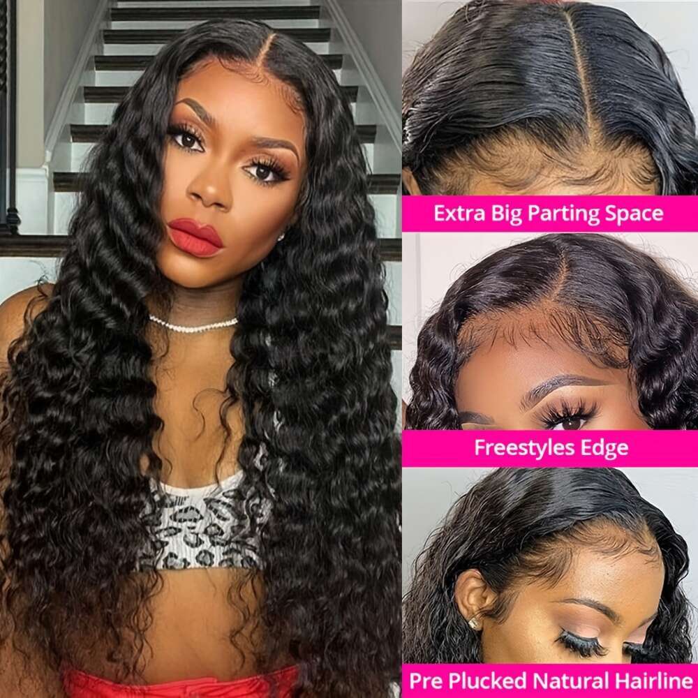 34Inch 250% Density 6X4 Deep Wave Front Pre Plucked HD Transparent Lace Frontal 100% Brazilian For Women Glueless Wigs Human With Hair Natural Hairlin