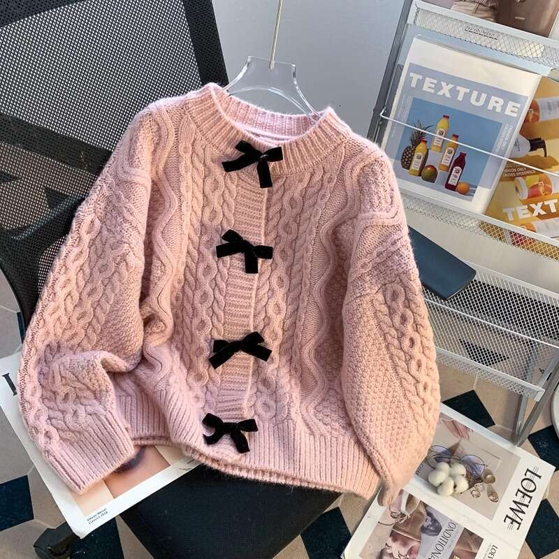 Super Beautiful Unique Bowknot Sweater Coat Women, Loose Lazy Retro Fashion Sweet Knitted Top For Spring And Autumn B5