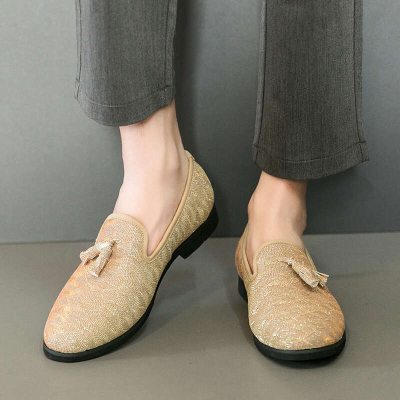 Large size men's sequined Lefu fringe leather 2024 Spring Autumn new casual Korean version trendy and personalized bean shoes