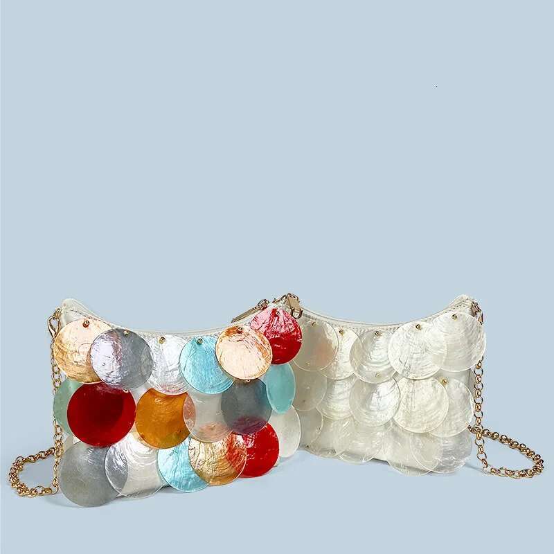 Customized 2025 New Small Fresh Women's With Shell Sequin Chain Crossbody Bag Exquisite Handmade Woven Handbags For Women