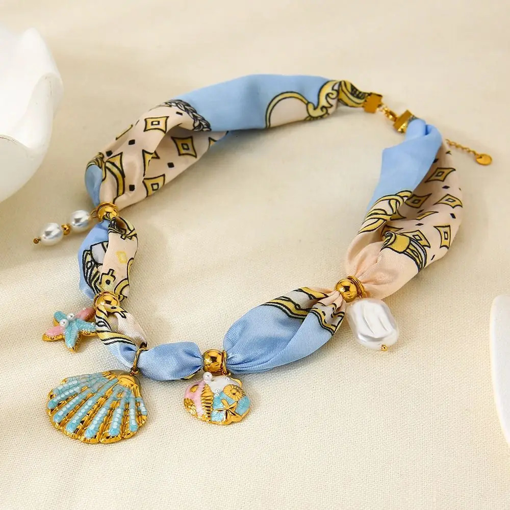 Starfish Beach Ocean Series Necklace Flower Pearl Cloth Wrap Scarf Chain Necklace Shell Jewelry Accessories Dopamine Necklace 251031