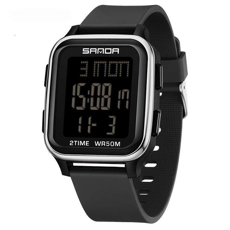 DHwatches Sanda Electronic for Middle School Students, Fashionable Trendy Multifunctional Unisex with Alarm Clock, Square Single Display Sports Watch