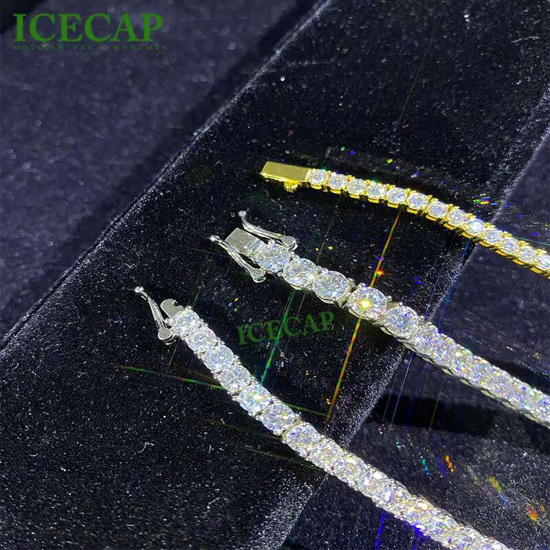 Fine Jewelry Moissanite Necklace Round Cut VVS Mossanite Chain 925 Silver Diamond Tennis Chain Necklace Ice Hiphop Link Men Gift