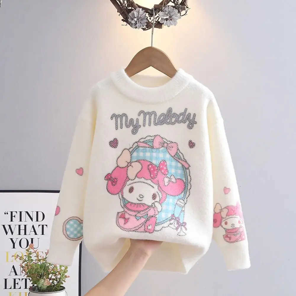 Sanrio Girls Sweater Coat Hello Kitty Kuromi New Autumn Winter Tops My Melody Cartoon Pullover Base Shirt Kawaii Kids Sweater H251105