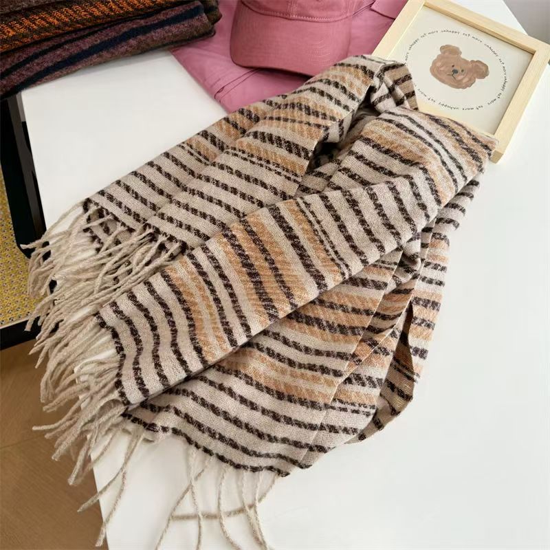 T421 striped thickened tassel neck scarf temperament shawl colorful fashion all-match warm scarf