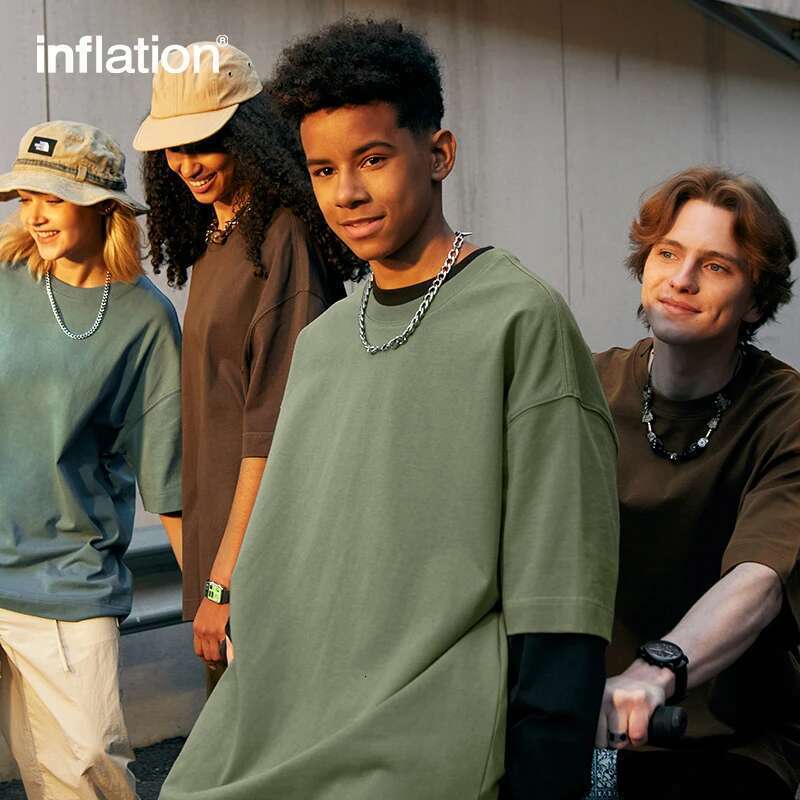 Heavyweight Minimalist T-Shirts Men Solid Color Cotton Drop Shoulder Tees Unisex Tops