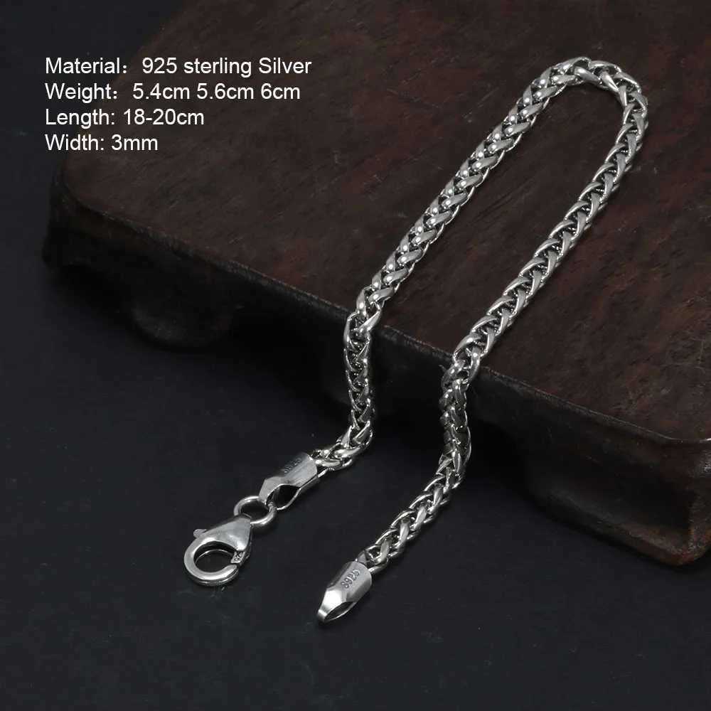 925 Sterling Silver 3mm Braided Wheat Chain Bracelet 17-21cm Simple Retro Minimalism Jewelry For Men and WomenXJ251105