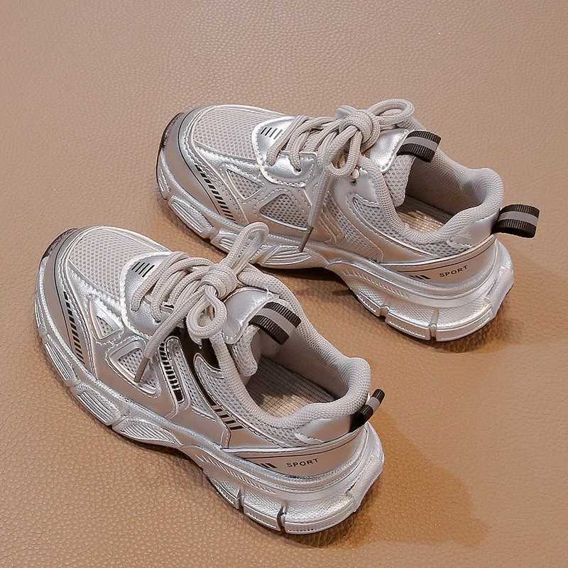 Childrens Silver Sneaker Spring Autumn New Fashion Kids Mesh Breathable Sport Shoes Young Girls Casual Running ShoesT251105