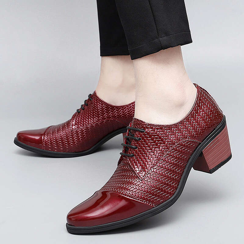 Oversized pointed leather formal heels, 6cm high height men's shoes, hairstylist shoes