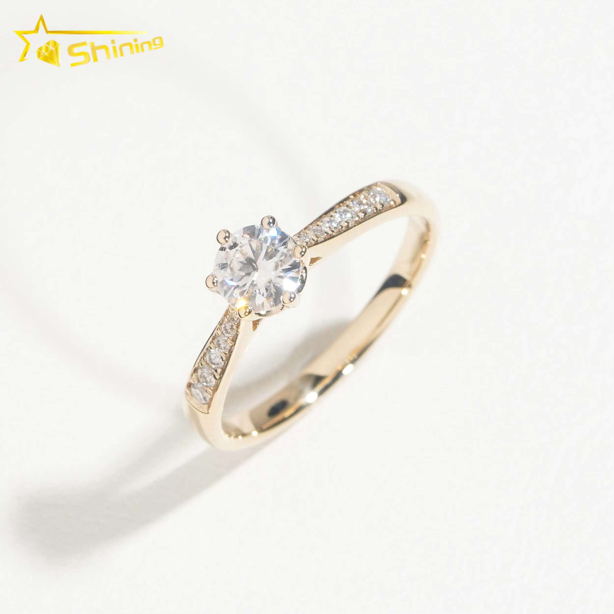 Fine Jewelry Lab Grown Diamond Rings 14K Solid Yellow Gold Diamonds Classical 6prongs Wedding Ring