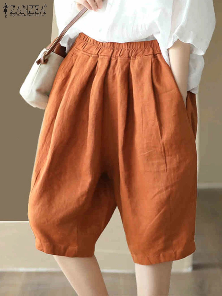Fashionable elastic waist pleated shorts ZANZEA womens holiday summer 2025 Korean Pantalons casual loose cotton sole 250401