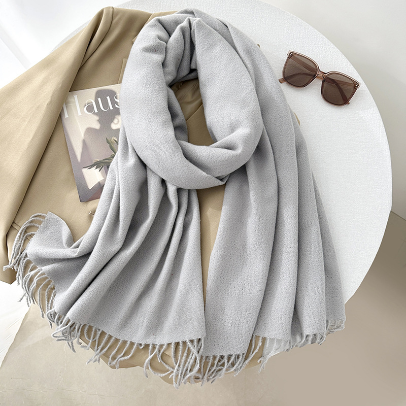 K307 Scarf autumn and winter atmosphere pure color imitation cashmere ladies temperament literary niche soft waxy warm tassel scarf shawl