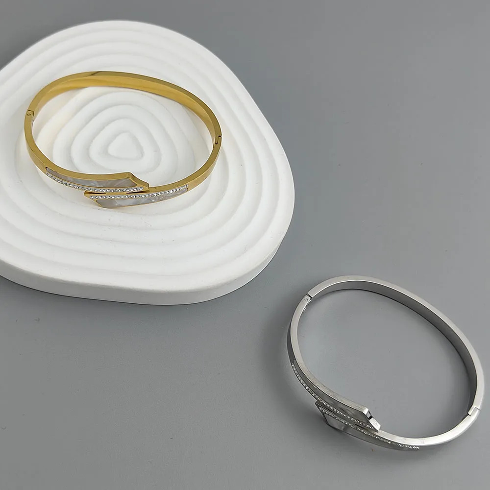 Cross Zircon White Shell Stainless Steel Gold Plated Bracelet 18K High Quality Waterproof Couple Bracelet Wife Gift 251031