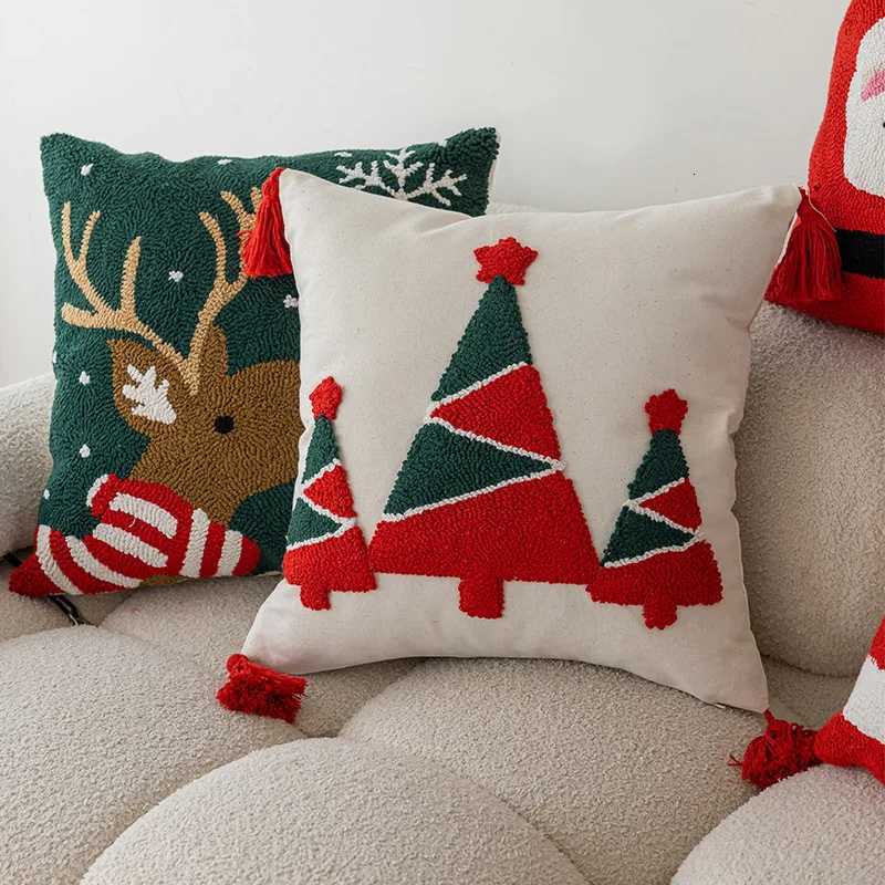 Christmas Embroidery Throw Pillowcase Cojines Canvas Headboard Pillowcases Holiday Decoration Home Sofa Cushion Covers 45x45cm Y251105