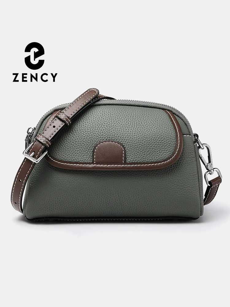 Zency Genuine Leather Womens Handbag Small Leather Bag Female Crossbody Fashion Lady Shoulder Handbags Linen Green Black Shell Z251104
