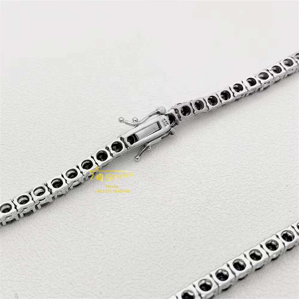 Pass Dia Tester Gra Certificate Sterling Sier Hip Hop Necklace 3mm 4mm Black Moissanite Tennis Chain