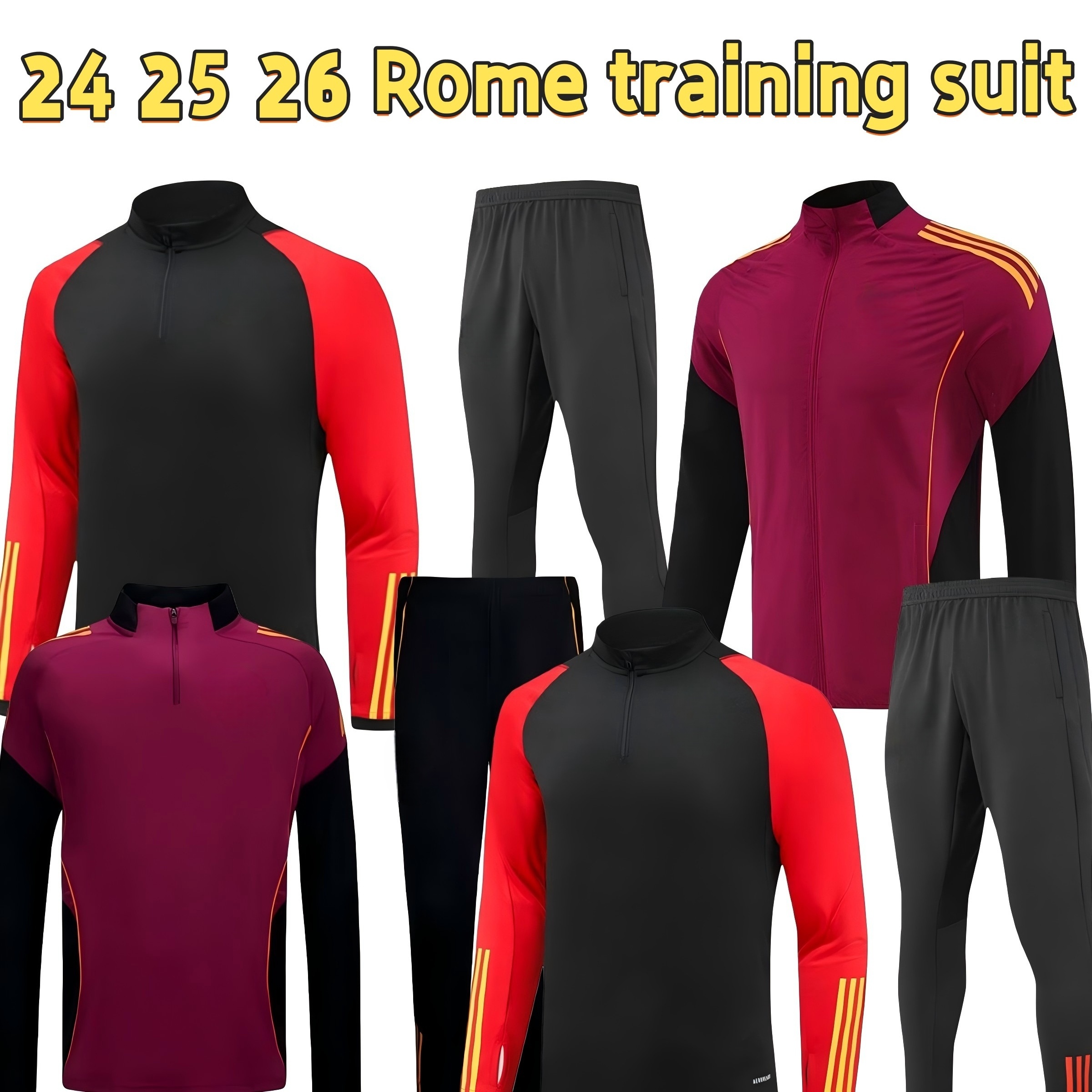 25 26 roma training uniform half-zipper sweatshirt long-sleeved football uniform Full zipper training suit DYBALA MANU KONE TOTTI NDICKA men kids Sportswear