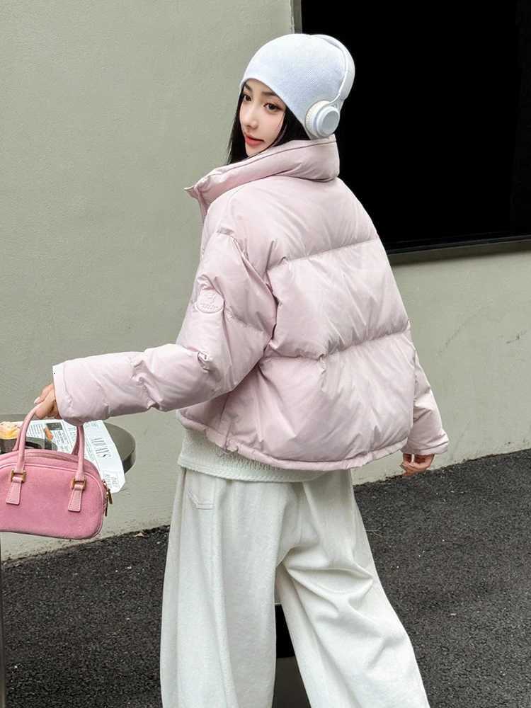 Winter Stand Collar Fluffy Short Down Jacket Female Puff Thicken Warm Solid Jackets Women White Duck Down Zipper Parker OutwearsT251105